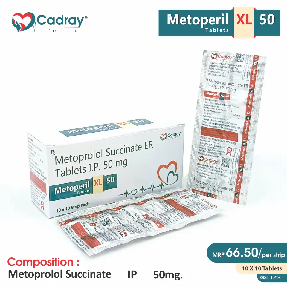 Metoprolol Succinate 50mg ER | Antihypertensive | Best price for PCD Pharma Franchise in Delhi